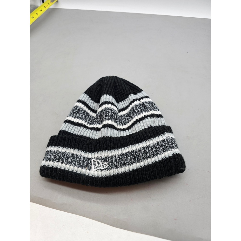 New Era Las Vegas Raiders Knit Beanie Hat Black Grey Striped Cuffed NFL Mens